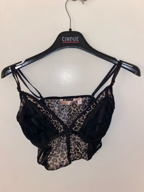 La Vie En Rose Black & Leopard Mesh Lace Bralette
